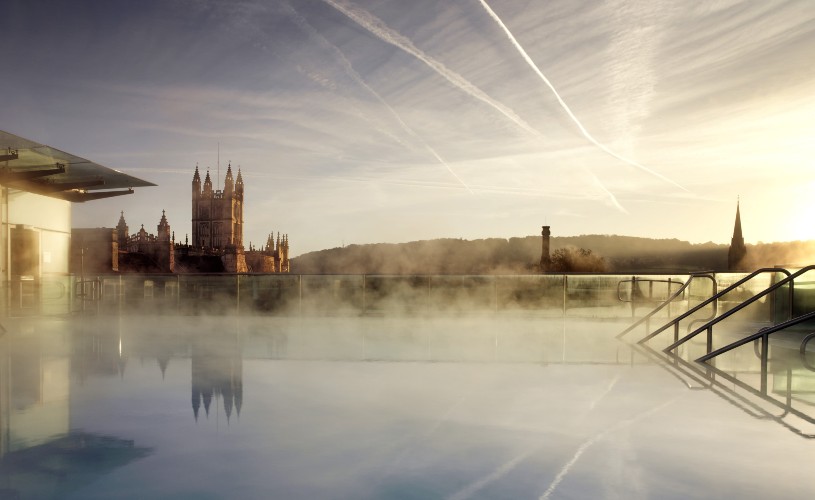 Steam over the rooftop pool at Thermae Bath Spa